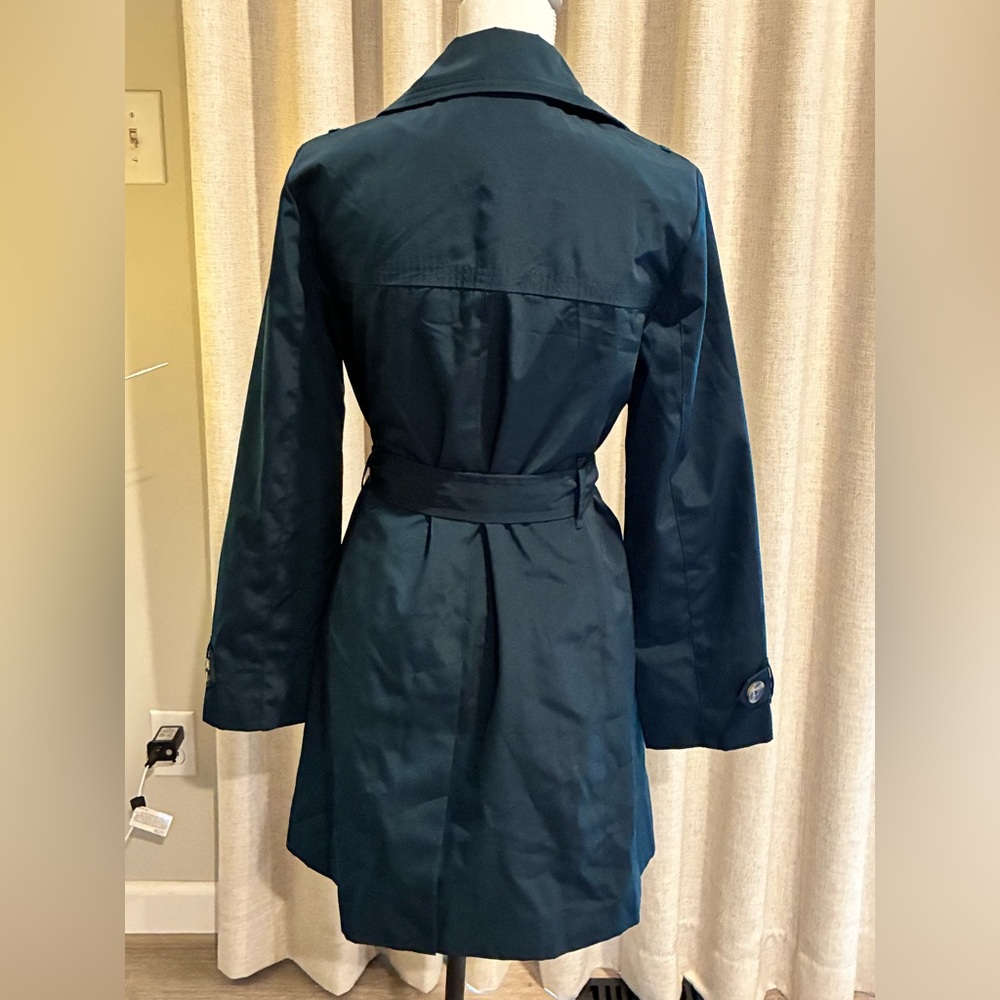 London Fog Teal Double Breasted Trench Coat Jacket Small S Belted Classic - Picture 6 of 7